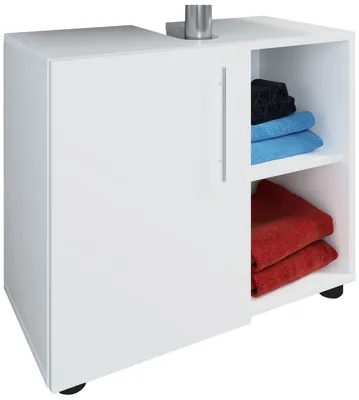Immagine prodotto di Mobile lavabo in legno | Armadio bagno | Dimensioni: H. 51 x W. 60 x D. 30 cm | 1 porta girevole | 2 scaffali aperti | mobili da bagno moderni - Flandu lll