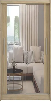 Produktbild von Easy Furniture C7 Schiebetüren Kleiderschrank 100 cm mit Spiegel - Schlafzimmermöbel, Aufbewahrung - Mehrzweckschrank - Farbe: Sonoma