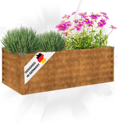 Produktbild von DELUKE® Hochbeet aus Cortenstahl AKSEL | unten offen | Pflanzenbeet Metall Gartenbeet Blumenbeet Beet hoch Frühbeet für Garten Gemüsebeet, 100x50x36cm