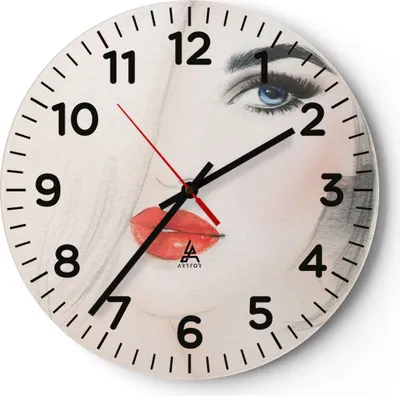 Produktbild von Wanduhr - Rund - Glasuhr - Frau Gesicht Lippen - 40x40cm - Schleichendes Uhrwerk - Lautlos - zum Aufhängen bereit - Dekoration Modern - Wanddekoration aus Glas - C4AR40x40-3860