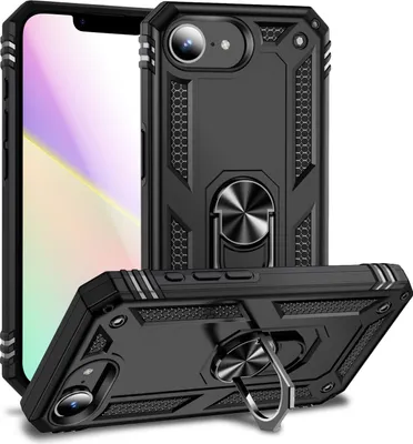 Immagine prodotto di Custodia rigida NALIA per iPhone 16e – Anello di supporto a 360° e per supporto magnetico – RINGDEFEND (custodia antiurto) – Marchio di Berlino – Nero vulcanico