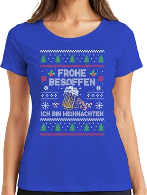 Produktbild von Frohe Besoffen Lustiger Weihnachtsspruch - Weihnachten Weihnachtsgeschenk Christmas Damen T-Shirt, Blau, L