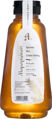 Produktbild von Kretischer Thymianhonig 500g im Spender, aus Kreta von Maragkakis Family. Reichhaltiger Geschmack, weiche Textur. Honig vom Imker in 4. Generation