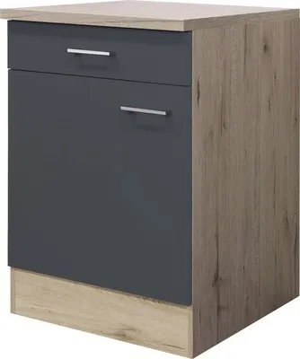 A studio shot of a kitchen cabinet base unit.