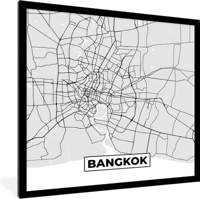 Produktbild von MuchoWow® Gerahmtes Poster Bangkok - Stadtplan - Schwarz und weiß - Karte 40x40 cm - Poster mit Schwarzem Bilderrahmen Wandposter Rahmen Foto Bilder - Mit Rahmen - Wanddekoration Schlafzimmer