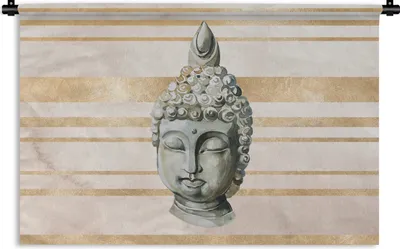 Produktbild von MuchoWow® Wandteppich Wandbehang Buddha - Kopf - Weiß 90x60 cm Tapisserie Dekoration Wandtuch - Wandskulpturen - Bildteppich