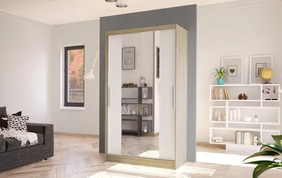 Produktbild von Moderner Kleiderschrank BRUNO 2 – Breite 100 cm, Sonoma-Eiche / Weiß