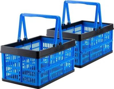 Immagine prodotto di Set da 2 contenitori pieghevoli Unyqoos® con maniglia – Blu, 16 litri per contenitore, in polipropilene, ideali come borsa per la spesa e organizer per l'auto, dimensioni 39x26x20 cm (piegato: 6 cm)