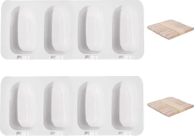 Produktbild von 2 Sets Silikon-Eisformen, kreative Eiscremeform mit 4 Mulden, inklusive 100 Holzstielen und 2 Deckeln