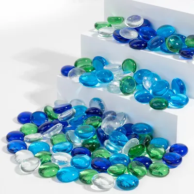Productafbeelding van Platte glazen knikkers - 17–19 mm - Decoratie voor aquaria, tuin en huis - 450 gram, mix van 4 kleuren
