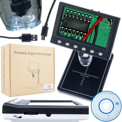 Produktbild von Rosfix Digitalmikroskop DM7-B1 mit 4,3-Zoll-Display | 40X-1000X Zoom | 1080P HD | 8 LED-Licht | Perfekt für Elektronik, Schmuck & Labor