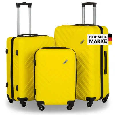 Produktbild von Xonic Design Reisekoffer mit Rollen 360° - ABS Hartschalen-Koffer Trolley mit Zahlenschloss in Handgepäck M-L-XL-Set (Neon Gelb, Set)