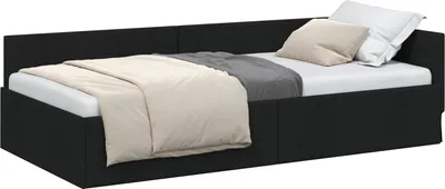 Image de vidaXL Cadre de lit d'angle avec tête de lit noir 90 cm x 200 cm Tissu