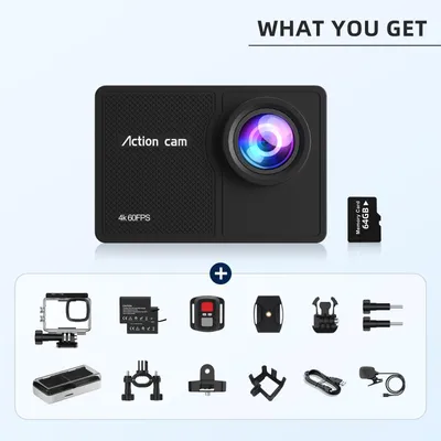 Productafbeelding van Actiecamera 4K 60FPS - 64 GB Geheugenkaart - Waterdicht Tot 40 Meter