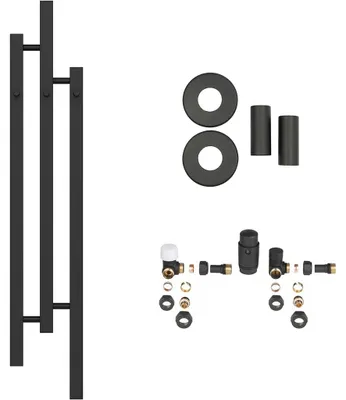 Image de Ensemble radiateur de salle de bain Fabiano - chauffage central - raccordement latéral - 251W - noir mat - 1200x220 mm