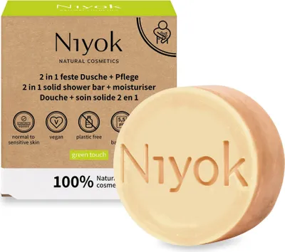 Produktbild von Niyok 2-in-1 Feste Dusche + Pflege "Green Touch" (80g) Naturkosmetik Duschseife, Festes Duschgel für alle Hauttypen, Vegane Seife für Körper & Hände
