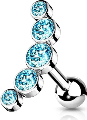 Produktbild von Helix Piercing „5 Kristalle gebogen“ Aqua