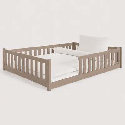 Produktbild von Kinderbett Bodenbett 140x200 cm mit Rausfallschutz & Lattenrost Montessori Bett Bed Gitterbett Kinder Jugendbett Einzelbett | Milchschokolade