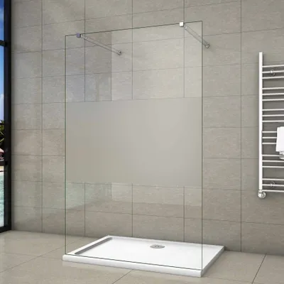 Produktbild von 77.7x200cm  Walk In 8mm Nano ESG Milchglasstreifen Duschabtrennung + 73-120cm Stabilisatorx2