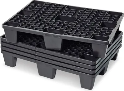 Produktbild von 5x Leichtpalette im halben Euromaß, LxBxH 800 x 600 x 140 mm, 4-seitig unterfahrbar, schwarz, Deckfläche durchbrochen