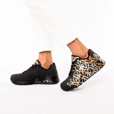 Produktbild von Skechers Damen Trainers Uno Metallic Love, Schwarz mit Herzprint, 38.5 EU