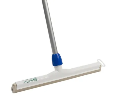 A floor squeegee with a metal handle and blue grip, shown against a white background.