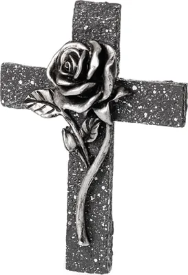 Produktbild von Grabdeko Kreuz mit Rosen 12,5 x 9 cm frostfest aus Kunstharz Grabverzierung Grabschmuck Friedhofsdeko Trauer Deko