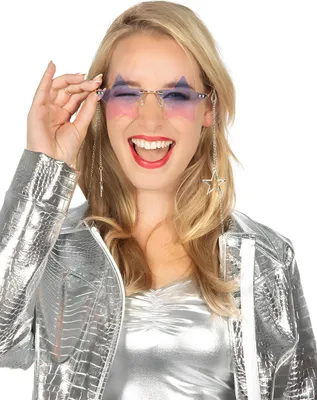 Image de Lunettes avec étoiles & chaîne - Accessoire stylé pour les festivals et les fêtes