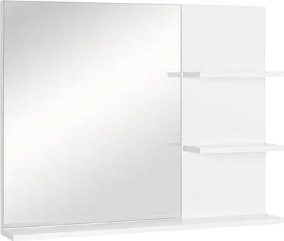 Zdjęcie produktu dla Lustro łazienkowe Kleankin z 3 półkami, lustro ścienne, lustro łazienkowe, półka lustrzana do łazienki, białe, 60 x 10 x 48 cm