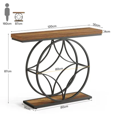 Zdjęcie produktu dla Stół konsolowy Tribesigns 120 cm, industrialny 2-poziomowy stół rozkładany z geometryczną metalową ramą, akcentujący stół wejściowy z półką do salonu