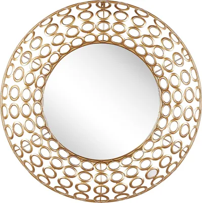 Produktbild von BELIANI Wandspiegel Gold ⌀ 80 cm Oval Wanddeko im eklektischen Stil Wohnzimmer Flur Schlafzimmer