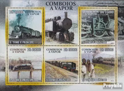 Produktbild von Briefmarken Sao Tome e Principe 2010 Mi 4394-4398 Kleinbogen (kompl.Ausg.) postfrisch Dampflokomotiven