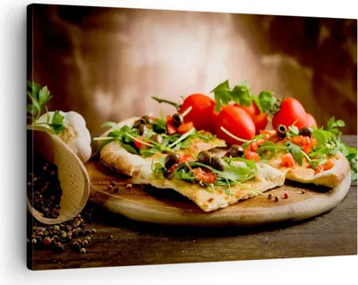 Produktbild von Bild auf Leinwand - Leinwandbild - Pizza Vegetarier Italien Essen - 70x50cm - Wand Bild - Wanddeko - Leinwanddruck - Bilder - Kunstdruck - Wanddekoration - Leinwand bilder - Wandkunst - AA70x50-2540