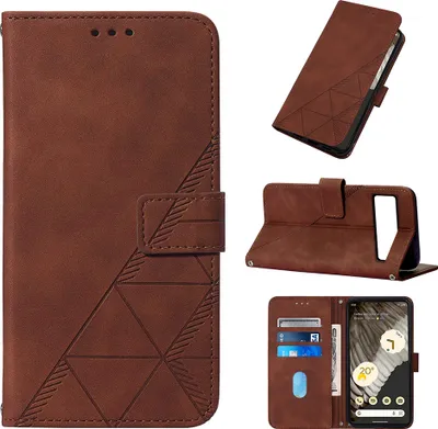 Image de Etui en cuir pour Google Pixel 8 avec embossage, porte-cartes et support Marron