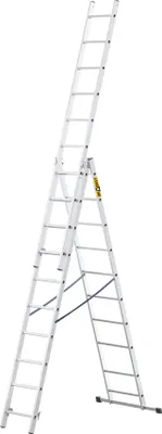 A silver aluminum multi-purpose ladder is shown against a white background.