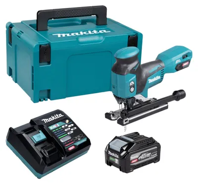 Imagen del producto de Sierra de calar a batería Makita JV 001 GU101, 40 V máx., 135 mm, sin escobillas + 1 batería de 4,0 Ah + cargador + Makpac