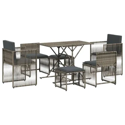 Produktbild von vidaXL 7-tlg. Garten-Essgruppe mit Kissen Grau Poly Rattan