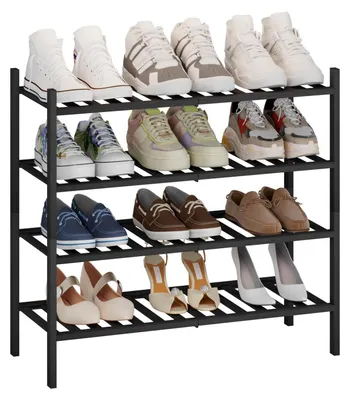 Schuhregal aus Bambus, 4 Ebenen, 68,3x63,8 cm, Schwarz