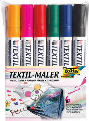 Produktbild von folia Textilmarker 6er Set farbig sortiert