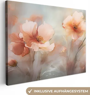 Produktbild von MuchoWow® - Leinwandbilder - Blumen - Pastell - Kunst - Mohnblumen - Aquarell, Wandbild, Wanddeko Bilder Wohnzimmer, 120x90 cm