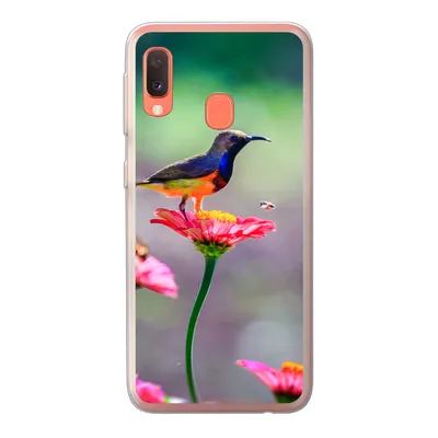 Produktbild von MuchoWow® Handyhülle Schutzhülle Hülle für Samsung Galaxy A20e Nahaufnahme eines Kolibris auf rosa Blüten Silikon Softcase Handy Hülle - Abdeckung