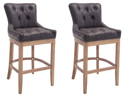 Produktbild von CLP 2er Set Barhocker Lakewood Echtleder gepolstert | Farbe braun Gestell Farbe antik-hell