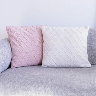 Imagen del producto de Funda de cojín DECCARO "Diamond", 45 x 45 cm, blanco y rosa, 2 unidades