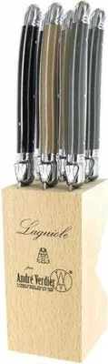 Image de Laguiole Ensemble de couteaux à steak Débutant - 6 pièces - Lame inox 1,2mm - Avec bloc à couteaux en bois de hêtre -  France