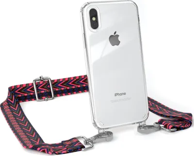 Produktbild von EAZY CASE Handykette - Verstellbarer Trageriemen kompatibel mit Apple iPhone X / XS, Handykordel mit transparenter Silikon-Hülle, Band in Rosa