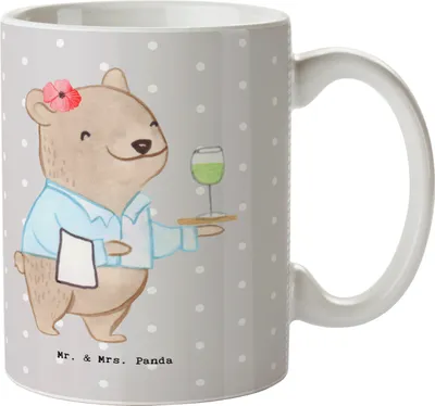 Produktbild von Mr. & Mrs. Panda Kaffeebecher Restaurantfachfrau Herz - Grau Pastell - Geschenk, Tasse, Henkelpott, Keramiktasse, Becher, schöne