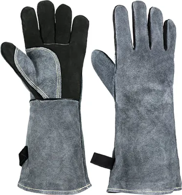 Produktbild von BBQ-Handschuhe, hitzebeständig bis 500°C, zum Grillen, für Barbecue, Wärmeisolierung, aus Schmiedeleder, Schweißerhandschuhe