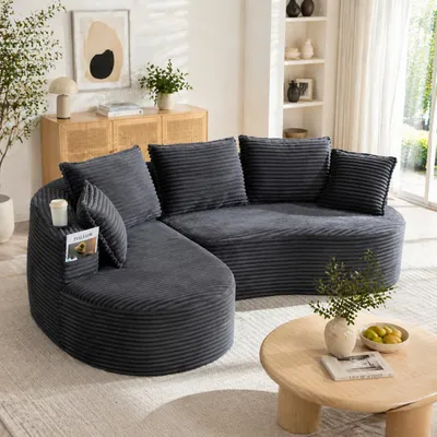 Produktbild von Bogesofa Cord Becherhalter Stautasche Kissen 250x152x82 cm dunkelgrau