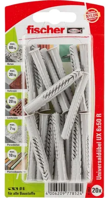 Produktbild von fischer Universaldübel UX 6x50 R K (hellgrau, 20 Stück)