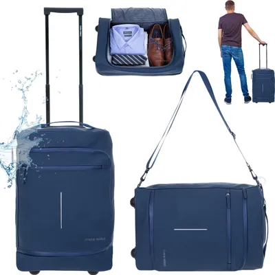 Produktbild von Trolley Handgepäck New Rebels Harper Pro mit Schultergurt Koffer Reisegepäck luggage bag 50 cm, 30 L  Trolly Reisetasche Rollen IATA Flug Reise Gepäck Herren Damen 211017 02 Dunkelblau + Koffergurt bagboom®